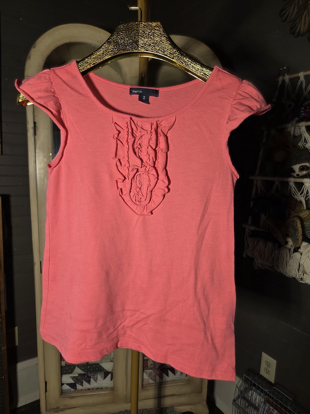 GAP Girls' Coral Pink Ruffle Front Short Sleeve Tee - Picture 1 of 3